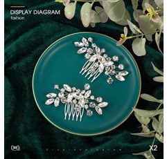 여자와 여자를위한 2 Pcs 신부 웨딩 헤어 빗 라인 석 실버 신부 사이드 빗 오팔 크리스탈 헤어 피스 헤어 액세서리