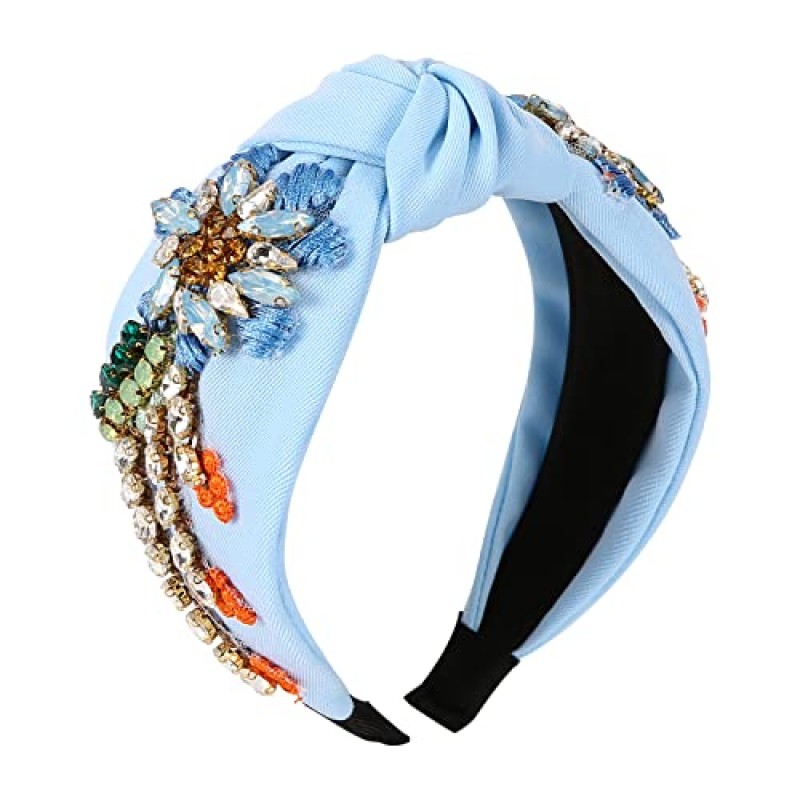 Qianxuan 라인 석 크리스탈 머리띠 여성을위한 수제 보석 소녀 헤어 액세서리 다이아몬드 패션 머리띠 소녀 수제 페르시 반짝이 꽃 Hairbands