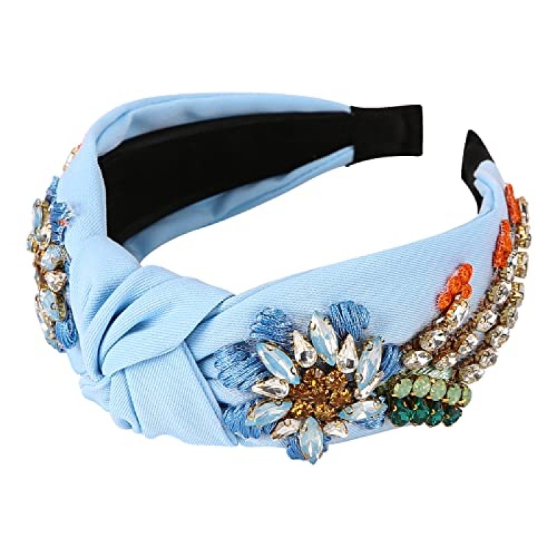 Qianxuan 라인 석 크리스탈 머리띠 여성을위한 수제 보석 소녀 헤어 액세서리 다이아몬드 패션 머리띠 소녀 수제 페르시 반짝이 꽃 Hairbands
