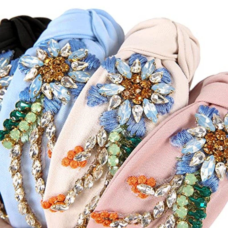 Qianxuan 라인 석 크리스탈 머리띠 여성을위한 수제 보석 소녀 헤어 액세서리 다이아몬드 패션 머리띠 소녀 수제 페르시 반짝이 꽃 Hairbands