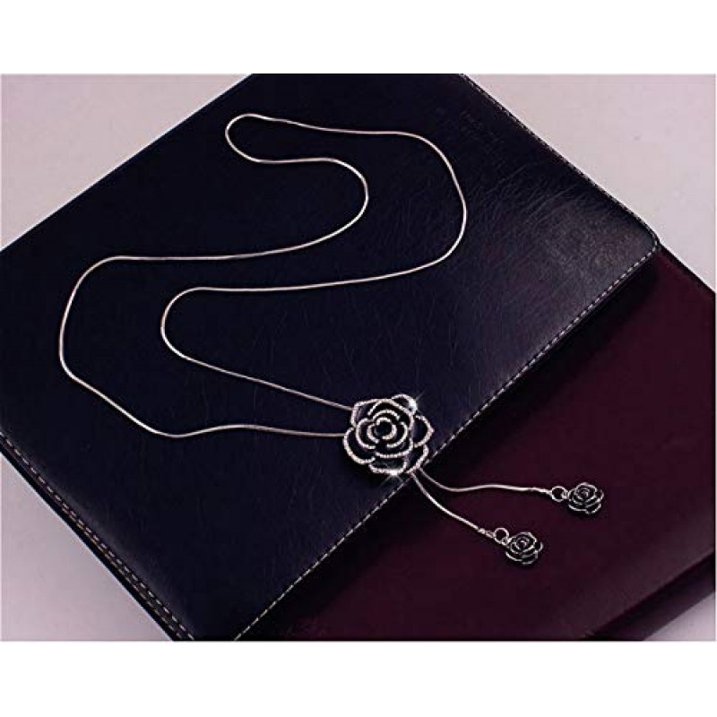 Cathercing 라인스톤 블랙 로즈 펜던트 여성용 긴 목걸이 스웨터 체인 문 목걸이 초커 조절 가능 우아한 보석 크리스탈 액세서리 멋진 배열 겨울 저녁 파티 결혼식