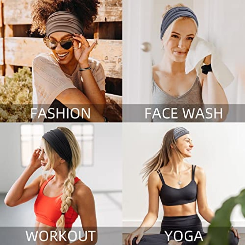 여성용 와이드 머리띠 핑크 헤어 액세서리 미끄럼 방지 7 '여성용 머리띠 여성용 헤어 용 Boho 헤어 밴드 요가 운동 헤드 밴드