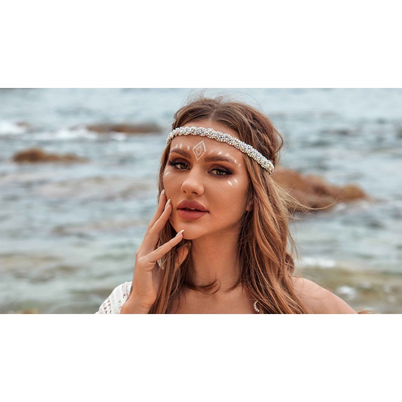 deladola 라인 석 머리띠 크리스탈 헤드 피스 쥬얼리 실버 헤드 체인 여성용 반짝 이는 헤어 액세서리 (다채로운)