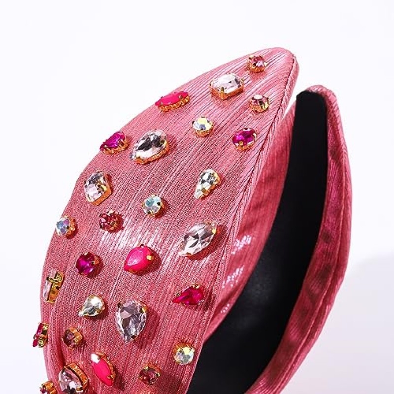 HEIDKRUEGER 크리스탈 매듭 머리띠 로즈 레드 비즈 여성용 머리띠 장식 소녀 스위트 패션 헤어 후프 액세서리 (핑크)