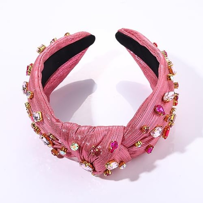 HEIDKRUEGER 크리스탈 매듭 머리띠 로즈 레드 비즈 여성용 머리띠 장식 소녀 스위트 패션 헤어 후프 액세서리 (핑크)