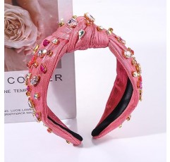 HEIDKRUEGER 크리스탈 매듭 머리띠 로즈 레드 비즈 여성용 머리띠 장식 소녀 스위트 패션 헤어 후프 액세서리 (핑크)