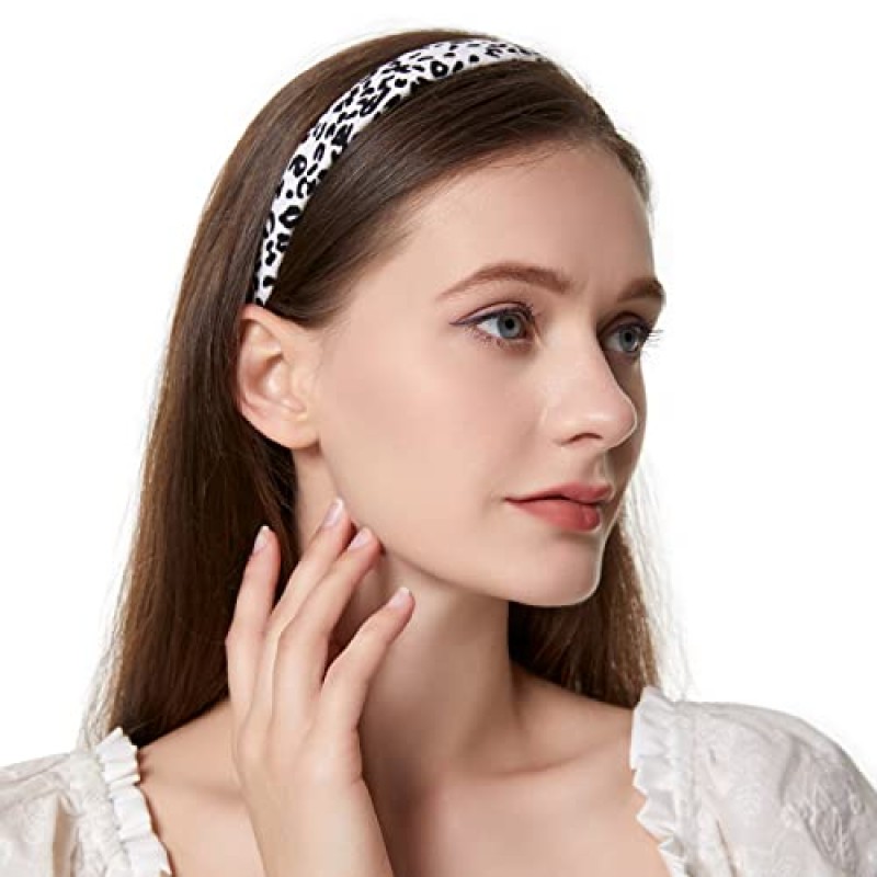 Cuizhiyu 레오파드 프린트 머리띠 여성용 2cm 와이드 머리띠 PU 솔리드 헤어 밴드 헤어 후프 헤어 액세서리 6 팩 (레오파드)