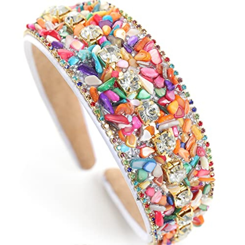 Gmmidea 라인 석 여성 머리띠 스파클 다이아몬드 크리스탈 머리띠 패딩 와이드 헤어 밴드 반짝이 헤어 액세서리 여성용 레인보우