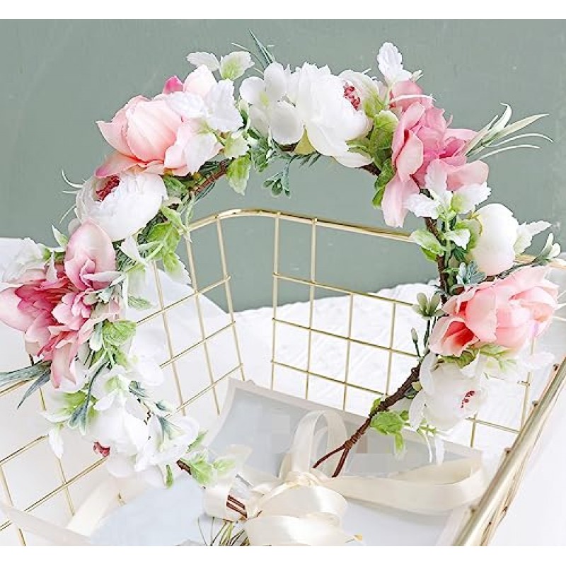 Vivivalue 신부 꽃 크라운 꽃 화환 머리띠 꽃 머리 장식 헤일로 웨딩 파티 사진