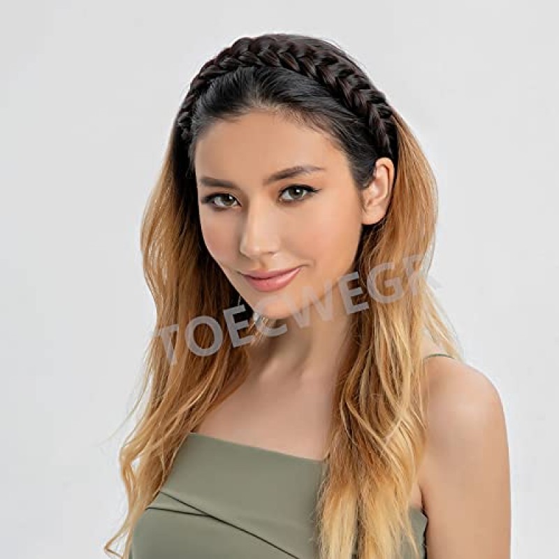 TOECWEGR 합성 머리 땋은 머리띠 클래식 와이드 스트랜드 결혼식 무질서한 푹신한 머리띠 가발 밴드 여성 뷰티 액세서리