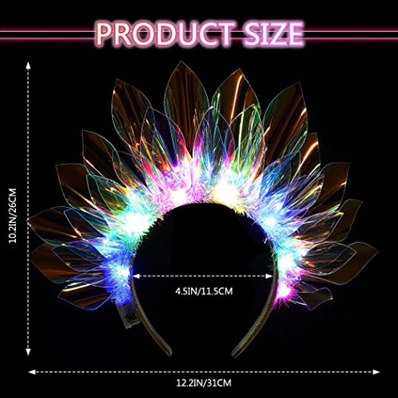 GENBREE 라이트 업 머리띠 LED 플래시 빛나는 헤어 밴드 레이저 헤어 후프 티아라 빛나는 머리띠 나이트 클럽 파티 축제 모자를 쓰고 있죠 의상 헤어 액세서리 여성과 소녀를위한