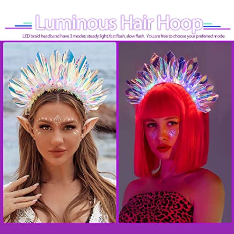 GENBREE 라이트 업 머리띠 LED 플래시 빛나는 헤어 밴드 레이저 헤어 후프 티아라 빛나는 머리띠 나이트 클럽 파티 축제 모자를 쓰고 있죠 의상 헤어 액세서리 여성과 소녀를위한