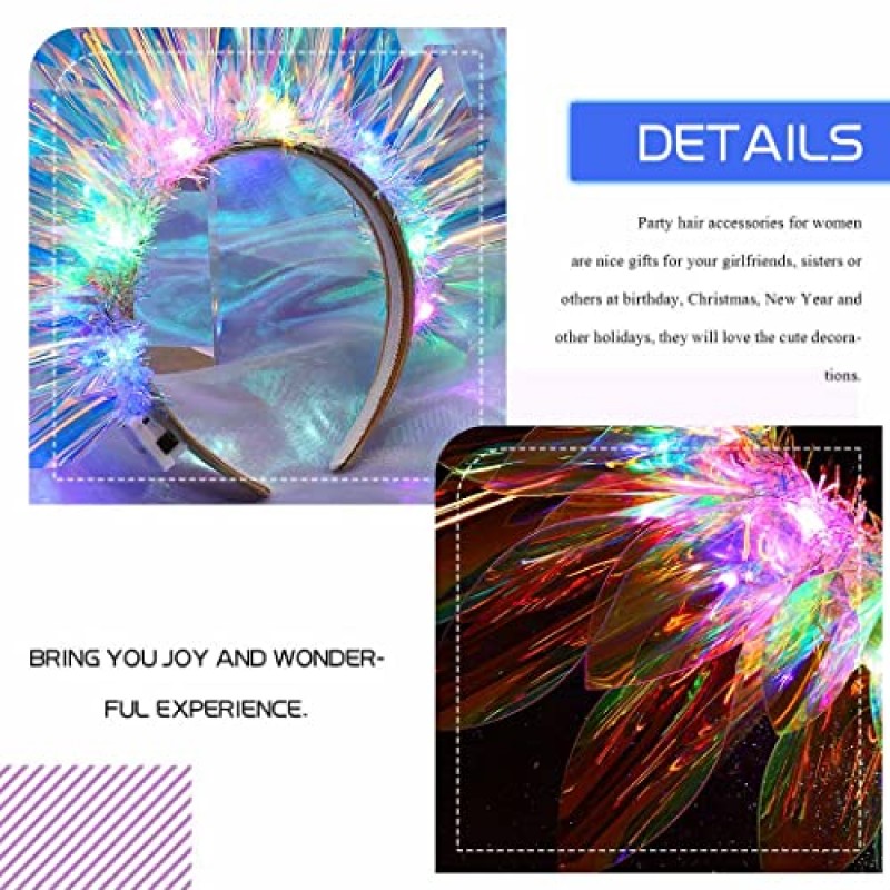 GENBREE 라이트 업 머리띠 LED 플래시 빛나는 헤어 밴드 레이저 헤어 후프 티아라 빛나는 머리띠 나이트 클럽 파티 축제 모자를 쓰고 있죠 의상 헤어 액세서리 여성과 소녀를위한