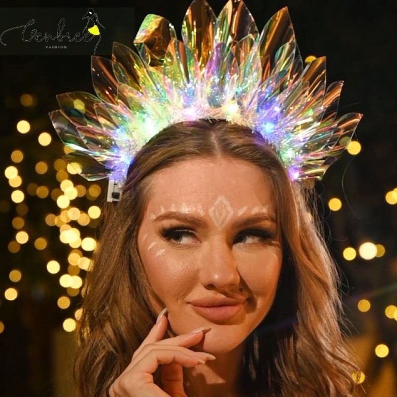 GENBREE 라이트 업 머리띠 LED 플래시 빛나는 헤어 밴드 레이저 헤어 후프 티아라 빛나는 머리띠 나이트 클럽 파티 축제 모자를 쓰고 있죠 의상 헤어 액세서리 여성과 소녀를위한