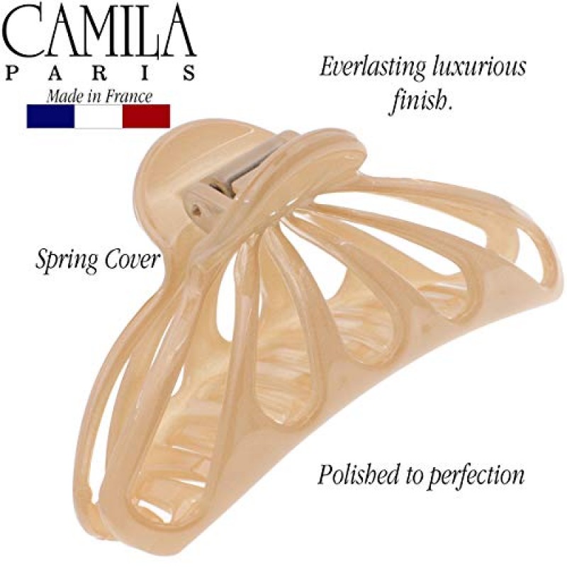 Camila Paris CP3082 여성용 프랑스 헤어 클립 긴 곱슬 웨이브 머리용 두꺼운 머리카락, 베이지, 여성용 헤어 클로 클립 여성용 패션 스타일링 헤어 액세서리, 강한 홀드 슬립 그립 없음, 프랑스산