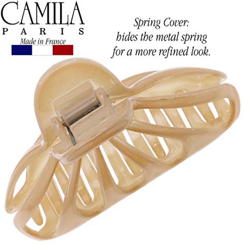 Camila Paris CP3082 여성용 프랑스 헤어 클립 긴 곱슬 웨이브 머리용 두꺼운 머리카락, 베이지, 여성용 헤어 클로 클립 여성용 패션 스타일링 헤어 액세서리, 강한 홀드 슬립 그립 없음, 프랑스산