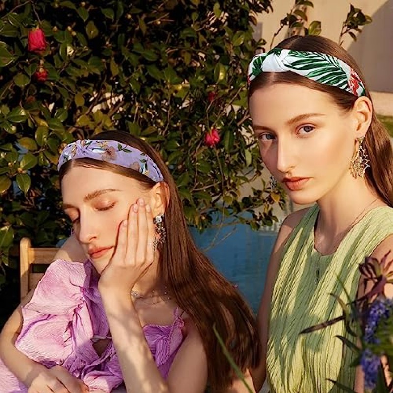 ACO-UINT 12 팩 여성용 머리띠, 부드러운 천으로 된 미끄럼 방지 매듭 머리띠, 여성용 머리띠 넓은 머리띠 여름 휴가용 패브릭 머리띠 여성용 헤어 액세서리 소녀