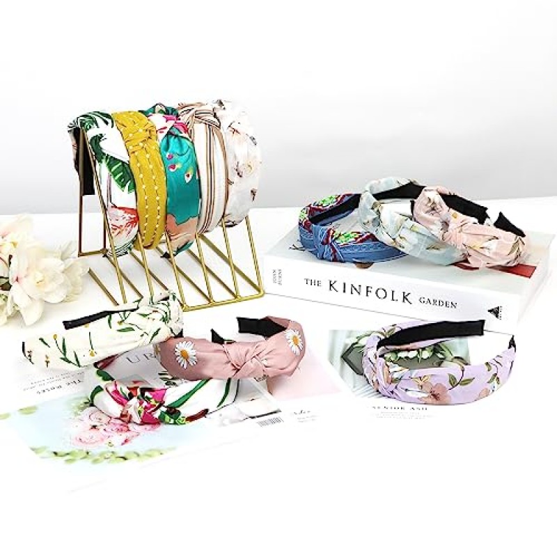 ACO-UINT 12 팩 여성용 머리띠, 부드러운 천으로 된 미끄럼 방지 매듭 머리띠, 여성용 머리띠 넓은 머리띠 여름 휴가용 패브릭 머리띠 여성용 헤어 액세서리 소녀