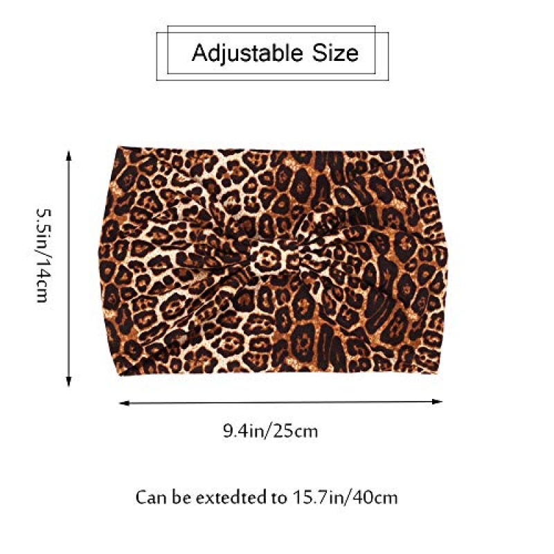GORTIN Boho 머리띠 블랙 요가 레오파드 헤어 밴드 스트레치 와이드 헤드 밴드 트위스트 터번 매듭 스웨트 밴드 여성과 소녀를위한 탄성 헤어 랩 4 팩