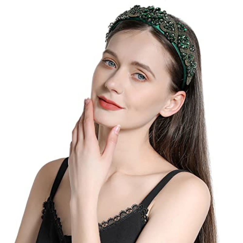 QIANXUAN 모조 다이아몬드 머리띠 여성용 헤어 액세서리 머리띠 여성용 머리 장식 머리띠 여성용 패션 크리스탈 페르시 머리띠 블링 체인 다이아몬드 헤어 밴드 파티 소녀 헤어 후프 가짜 보석 화이트 블랙 컬러 바로크