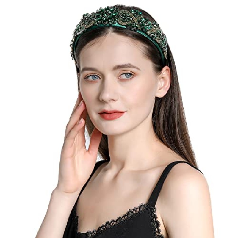 QIANXUAN 모조 다이아몬드 머리띠 여성용 헤어 액세서리 머리띠 여성용 머리 장식 머리띠 여성용 패션 크리스탈 페르시 머리띠 블링 체인 다이아몬드 헤어 밴드 파티 소녀 헤어 후프 가짜 보석 화이트 블랙 컬러 바로크