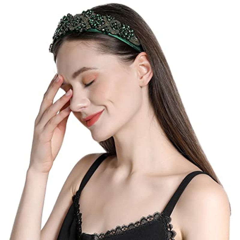 QIANXUAN 모조 다이아몬드 머리띠 여성용 헤어 액세서리 머리띠 여성용 머리 장식 머리띠 여성용 패션 크리스탈 페르시 머리띠 블링 체인 다이아몬드 헤어 밴드 파티 소녀 헤어 후프 가짜 보석 화이트 블랙 컬러 바로크