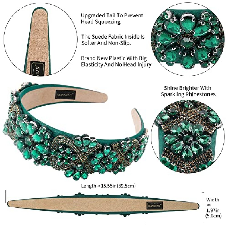 QIANXUAN 모조 다이아몬드 머리띠 여성용 헤어 액세서리 머리띠 여성용 머리 장식 머리띠 여성용 패션 크리스탈 페르시 머리띠 블링 체인 다이아몬드 헤어 밴드 파티 소녀 헤어 후프 가짜 보석 화이트 블랙 컬러 바로크