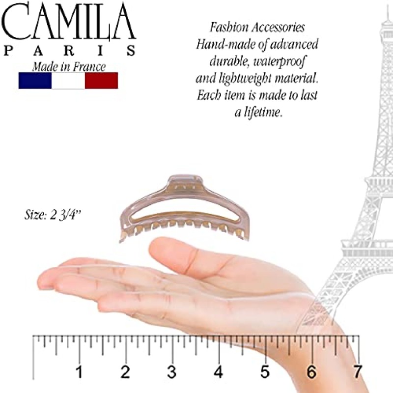 Camila Paris CP3222 여성용 프렌치 헤어 클립, 중간 좁음, 개방형, 여성용 헤어 클로 클립 턱 패션 내구성 및 스타일링 여성용 헤어 액세서리, 강력한 홀드 슬립 그립 없음, 프랑스산