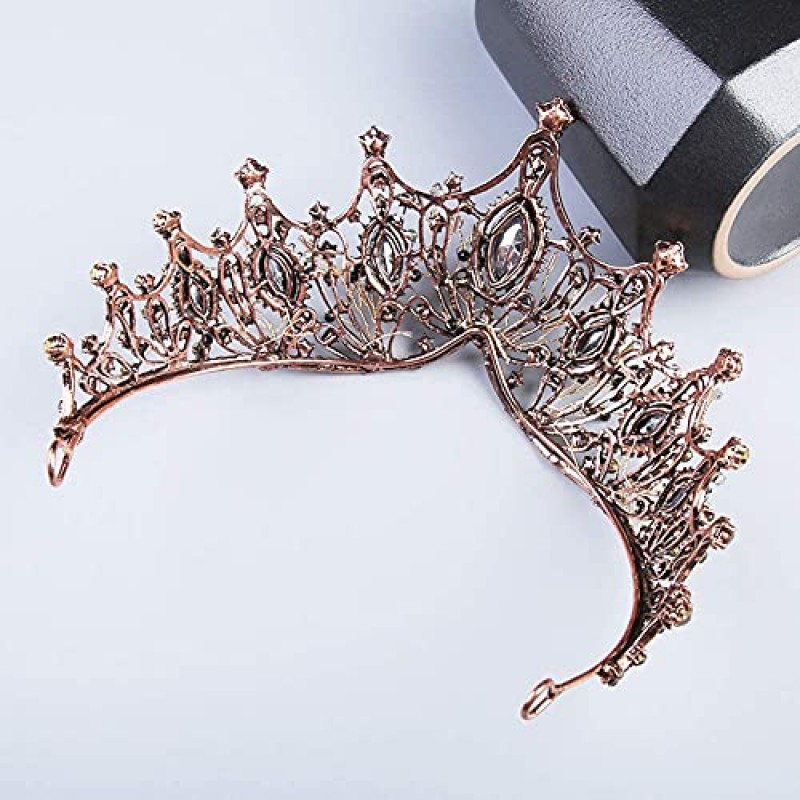 여성용 바로크 블랙 퀸 크라운, 여성용 다크 고딕 공주 티아라 및 크라운 수제 크리스탈 머리띠 생일 티아라 - 웨딩 할로윈 축제 의상 생일 음악 축제