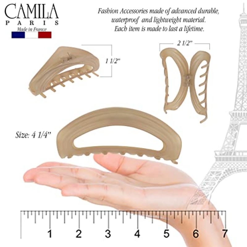 Camila Paris CP3527 여성용 프렌치 헤어 클립, 베이지, 여성용 헤어 클로 클립 턱 패션 내구성 및 스타일링 여성용 헤어 액세서리, 고급 여성용 강력한 홀드 슬립 그립 클램프 없음, 프랑스산
