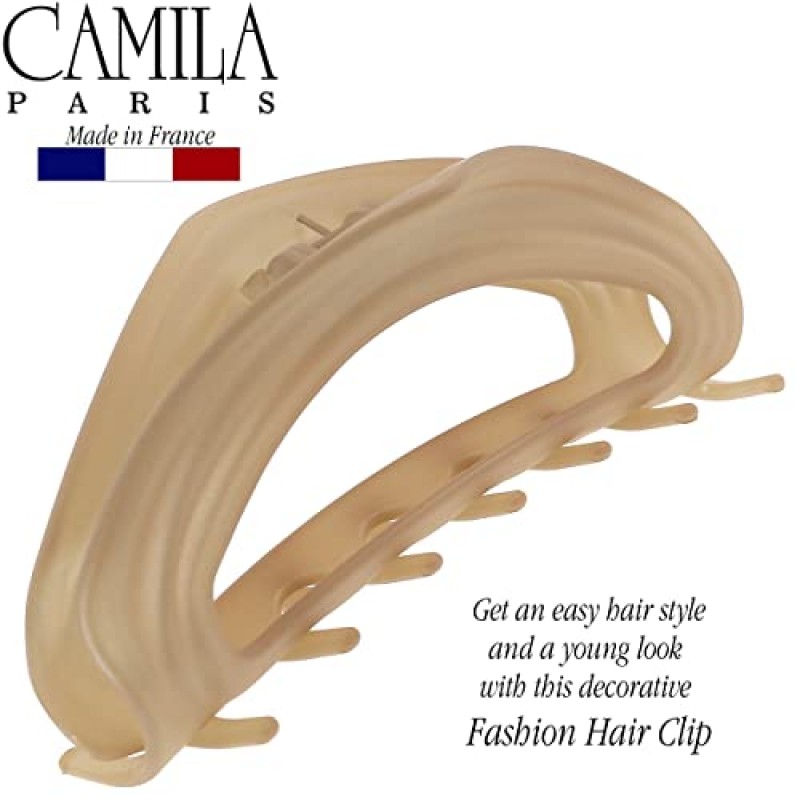 Camila Paris CP3527 여성용 프렌치 헤어 클립, 베이지, 여성용 헤어 클로 클립 턱 패션 내구성 및 스타일링 여성용 헤어 액세서리, 고급 여성용 강력한 홀드 슬립 그립 클램프 없음, 프랑스산