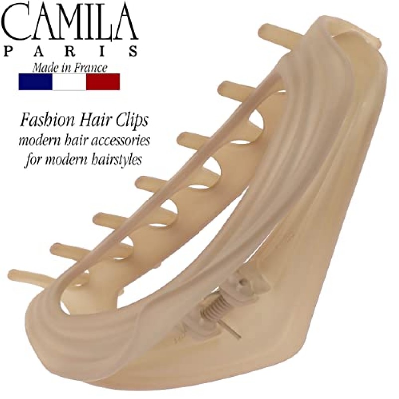 Camila Paris CP3527 여성용 프렌치 헤어 클립, 베이지, 여성용 헤어 클로 클립 턱 패션 내구성 및 스타일링 여성용 헤어 액세서리, 고급 여성용 강력한 홀드 슬립 그립 클램프 없음, 프랑스산