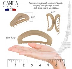 Camila Paris CP3527 여성용 프렌치 헤어 클립, 베이지, 여성용 헤어 클로 클립 턱 패션 내구성 및 스타일링 여성용 헤어 액세서리, 고급 여성용 강력한 홀드 슬립 그립 클램프 없음, 프랑스산