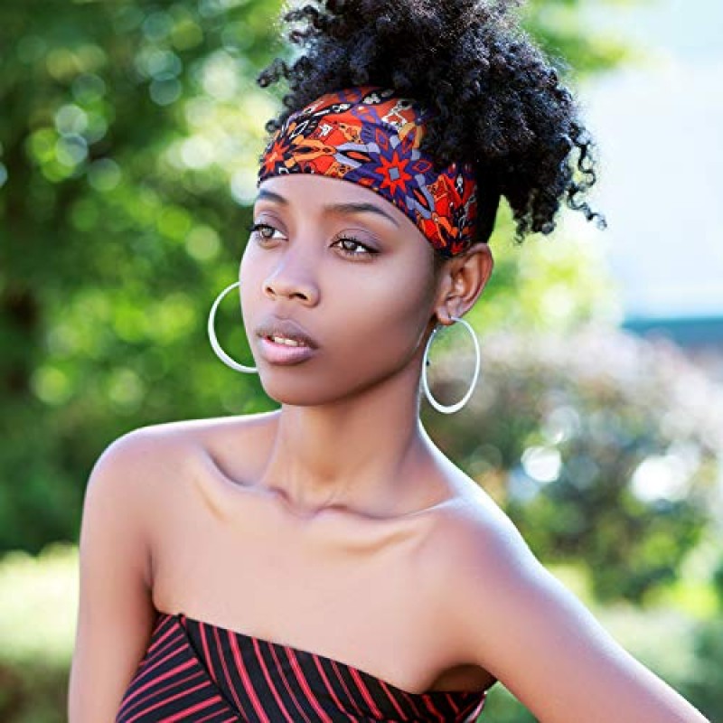 WILLBOND 9 조각 아프리카 머리띠 신축성있는 보호 프린트 헤어 밴드 요가 러닝 스포츠 운동 머리 그립 밴드 여성용 탄성 터번 소녀 헤어 액세서리 (세련된 패턴)