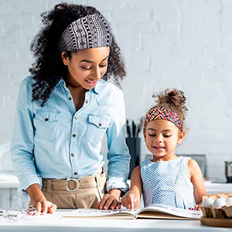 WILLBOND 9 조각 아프리카 머리띠 신축성있는 보호 프린트 헤어 밴드 요가 러닝 스포츠 운동 머리 그립 밴드 여성용 탄성 터번 소녀 헤어 액세서리 (세련된 패턴)