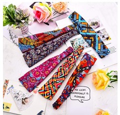 WILLBOND 9 조각 아프리카 머리띠 신축성있는 보호 프린트 헤어 밴드 요가 러닝 스포츠 운동 머리 그립 밴드 여성용 탄성 터번 소녀 헤어 액세서리 (세련된 패턴)