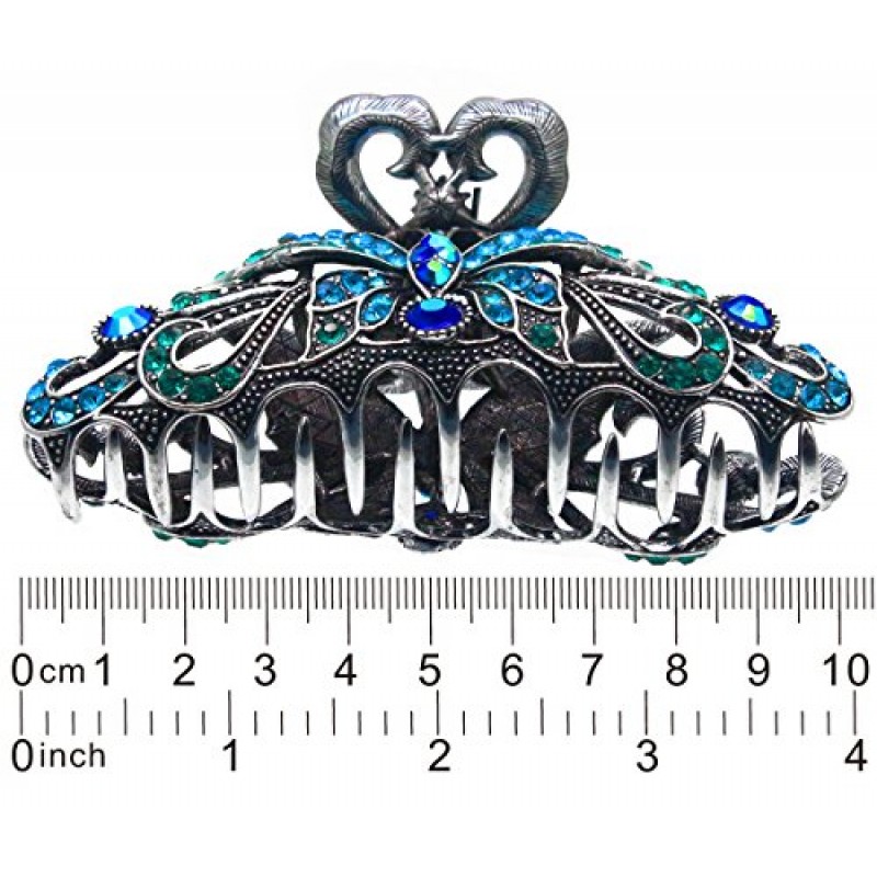 패션 및 라이프 스타일 여성과 소녀를 위한 대형 금속 합금 헤어 클로 조 클립 - 꽤 강한 클램프 미끄럼 방지 자용 머리 Updo 그립 두꺼운 모발용 욕실 액세서리, 블루 그린