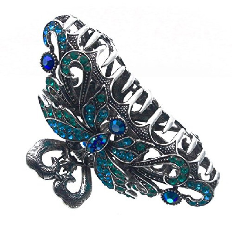 패션 및 라이프 스타일 여성과 소녀를 위한 대형 금속 합금 헤어 클로 조 클립 - 꽤 강한 클램프 미끄럼 방지 자용 머리 Updo 그립 두꺼운 모발용 욕실 액세서리, 블루 그린