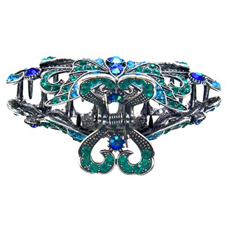 패션 및 라이프 스타일 여성과 소녀를 위한 대형 금속 합금 헤어 클로 조 클립 - 꽤 강한 클램프 미끄럼 방지 자용 머리 Updo 그립 두꺼운 모발용 욕실 액세서리, 블루 그린