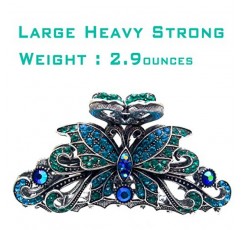 패션 및 라이프 스타일 여성과 소녀를 위한 대형 금속 합금 헤어 클로 조 클립 - 꽤 강한 클램프 미끄럼 방지 자용 머리 Updo 그립 두꺼운 모발용 욕실 액세서리, 블루 그린