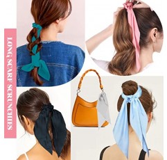 14 조각 머리 스카프 Scrunchies, 활 머리 넥타이, 활 머리 리본 포니 테일 홀더가있는 새틴 Scrunchies, 토끼 귀 헤어 밴드 여성용 Bowknot 헤어 액세서리 여자