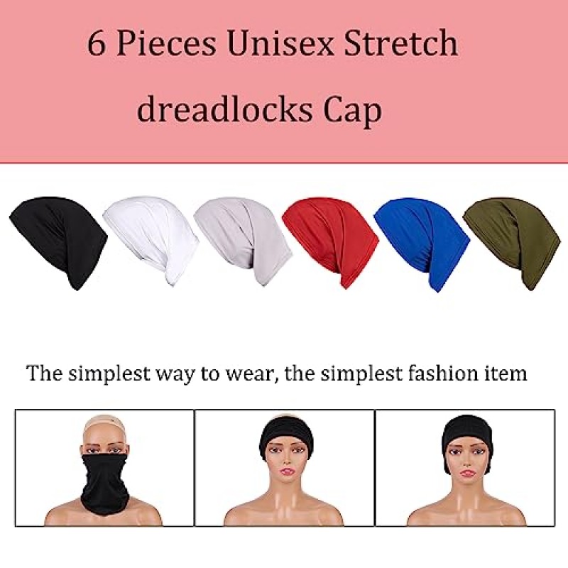 Leeven 6 팩 천연 곱슬 웨이브 머리 Dreadlock 모자 긴 머리 Dreadlock 머리 랩 슬리핑 캡 헤어 액세서리 여성을위한 남성용 수면 보닛으로 남성을 위해 설계된 수면 캡