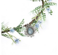 Gmmidea 여자를위한 요정 꽃 크라운 여자 엘프 코스프레 꽃 머리 장식 크리스탈 신부 웨딩 꽃 머리띠 르네상스 헤어 액세서리 (블루 크리스탈과 블루 크라운)