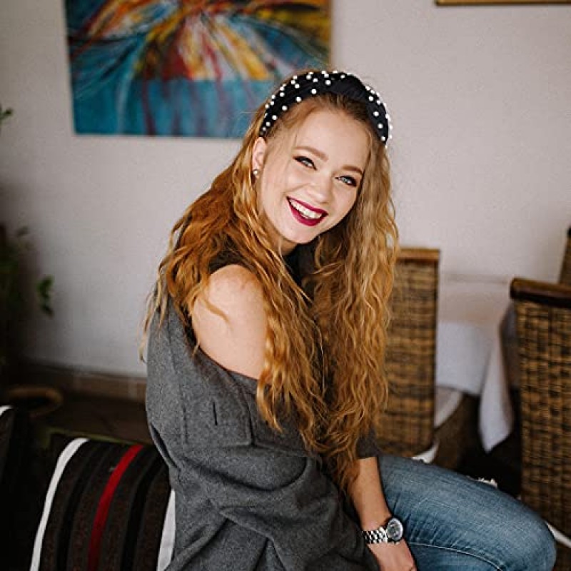 AOPRIE 탑 매듭 머리띠 여성용 6 팩 와이드 일반 머리띠 여성용 진주 헤어 밴드 여성용 패션 탄성 헤어 액세서리 블랙 핑크 옐로우 블루