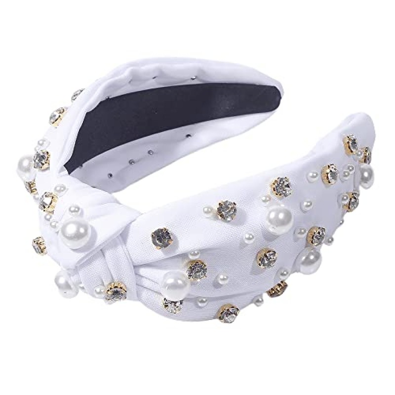 화이트 레드 전체 진주 크리스탈 라인 석 헤어 밴드 패브릭 와이드 챙 머리띠 여성을위한 럭셔리 바로크 와이드 머리띠 도매 (화이트)