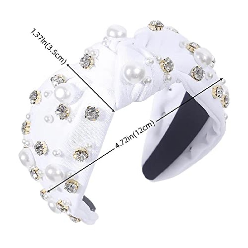 화이트 레드 전체 진주 크리스탈 라인 석 헤어 밴드 패브릭 와이드 챙 머리띠 여성을위한 럭셔리 바로크 와이드 머리띠 도매 (화이트)