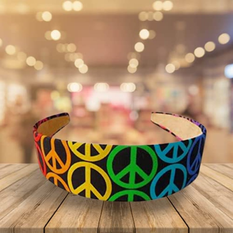 선물과 구슬| 검정색 배경의 평화 기호, 헤드밴드 1개, 헤어밴드, 여성용 선물, 여성용 헤드밴드, 넓은 헤드밴드, 미국에서 수작업으로 제작한 넓은 헤어밴드, 꽃무늬 면 직물, 포장된 플라스틱 베이스, 여성 및 소녀용 패션 헤드밴드 및 헤드랩, 디아데마 파라 무헤레스와 니나스.