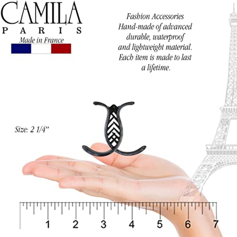 Camila Paris CP3388 여성용 프렌치 헤어 클립, 3개 치아 포니테일 홀더, 블루 및 실버, 여성용 헤어 클로 클립 턱 패션 스타일링 여성용 헤어 액세서리, 강력한 홀드 슬립 그립 없음, 프랑스산