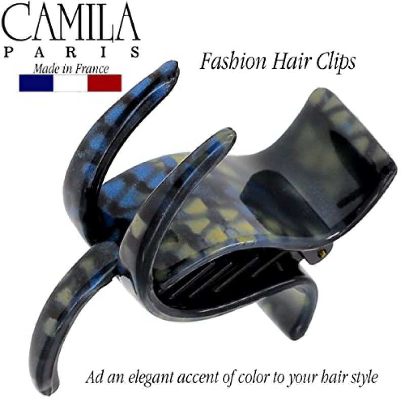 Camila Paris CP3388 여성용 프렌치 헤어 클립, 3개 치아 포니테일 홀더, 블루 및 실버, 여성용 헤어 클로 클립 턱 패션 스타일링 여성용 헤어 액세서리, 강력한 홀드 슬립 그립 없음, 프랑스산