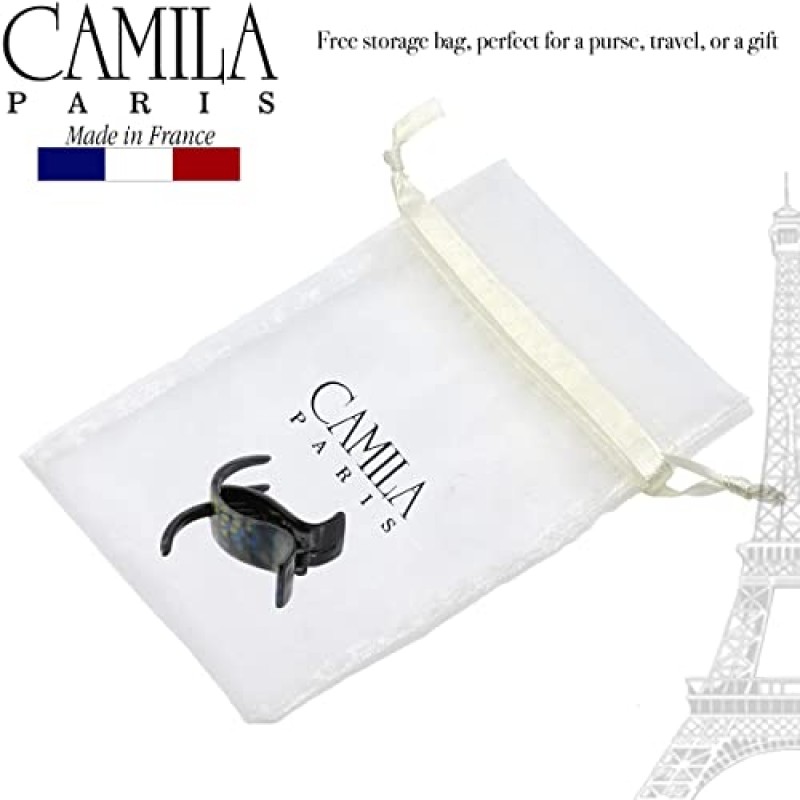 Camila Paris CP3388 여성용 프렌치 헤어 클립, 3개 치아 포니테일 홀더, 블루 및 실버, 여성용 헤어 클로 클립 턱 패션 스타일링 여성용 헤어 액세서리, 강력한 홀드 슬립 그립 없음, 프랑스산